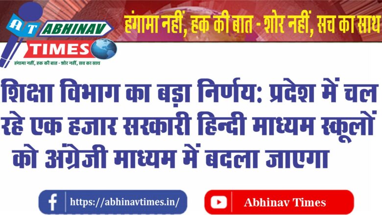 शिक्षा विभाग का बड़ा निर्णय:प्रदेश में पहले से चल रहे एक हजार सरकारी स्कूलों को अंग्रेजी माध्यम में बदला जाएगा