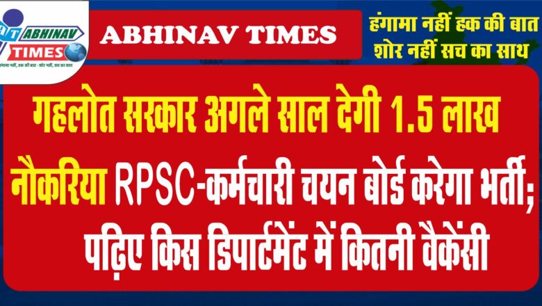 गहलोत सरकार अगले साल देगी 1.5 लाख नौकरियां:RPSC-कर्मचारी चयन बोर्ड करेगा भर्ती; पढ़िए किस डिपार्टमेंट में कितनी वैकेंसी