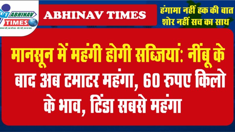 मानसून में महंगी होगी सब्जियां:नींबू के बाद अब टमाटर महंगा, 60 रुपए किलो के भाव, टिंडा सबसे महंगा