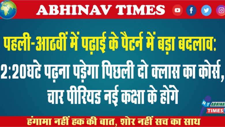 पहली-आठवीं में पढ़ाई के पैटर्न में बड़ा बदलाव: 2:20 घंटे पढ़ना पड़ेगा पिछली दो क्लास का कोर्स, चार पीरियड नई कक्षा के होंगे