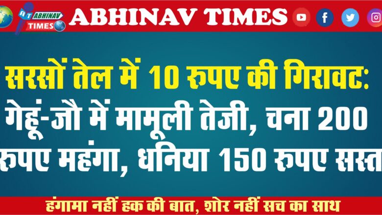 सरसों तेल में 10 रुपए की गिरावट: गेहूं-जौ में मामूली तेजी, चना 200 रुपए महंगा, धनिया 150 रुपए सस्ता