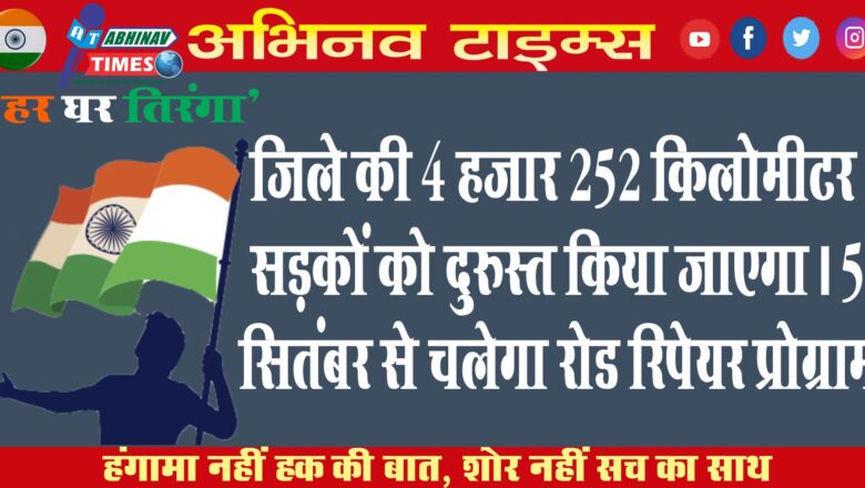 जिले की 4 हजार 252 किलोमीटर सड़कों को दुरुस्त किया जाएगा। 5 सितंबर से चलेगा रोड रिपेयर प्रोग्राम