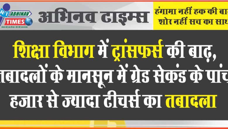 शिक्षा विभाग में ट्रांसफर्स की बाढ़: तबादलों के मानसून में ग्रेड सेकंड के पांच हजार से ज्यादा टीचर्स का तबादला, अधिकांश मनपसंद स्कूल पहुंचे