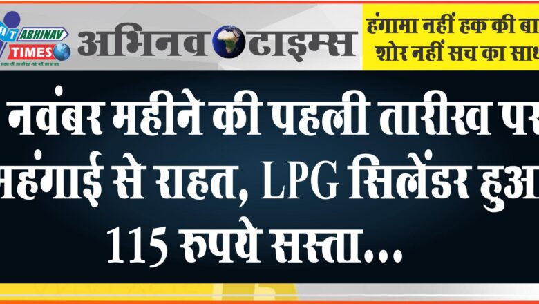 नवंबर महीने की पहली तारीख पर महंगाई से राहत, LPG सिलेंडर हुआ 115 रुपये सस्ता…