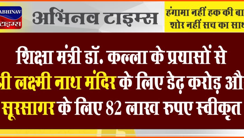 शिक्षा मंत्री डॉ. कल्ला के प्रयासों से श्री लक्ष्मी नाथ मंदिर के लिए डेढ़ करोड़ और सूरसागर के लिए 82 लाख रुपए स्वीकृत