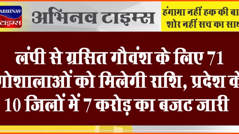 प्रदेश के 10 जिलों में 7 करोड़ का बजट जारी:लंपी से ग्रसित गौवंश के लिए 71 गोशालाओं को मिलेगी राशी