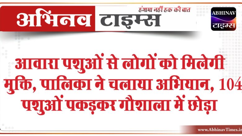 आवारा पशुओं से लोगों को मिलेगी मुक्ति:पालिका ने चलाया अभियान, 104 पशुओं पकड़कर गौशाला में छोड़ा