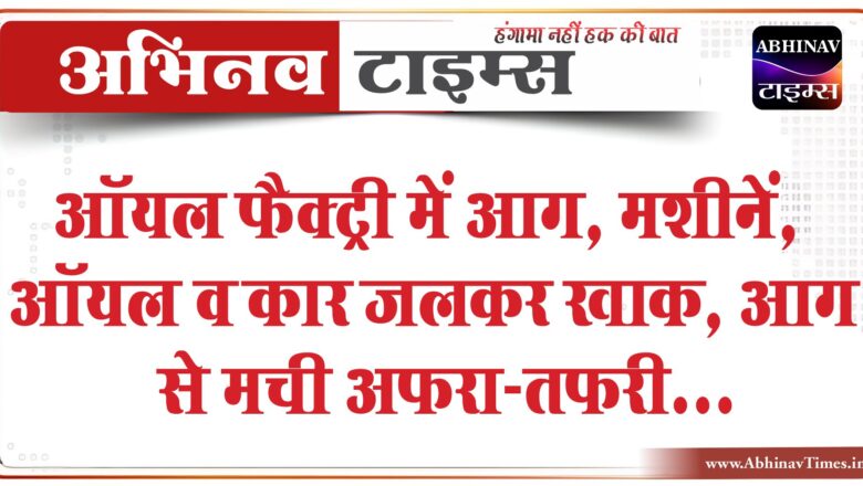 ऑयल फैक्ट्री में आग, मशीनें, ऑयल व कार जलकर खाक:सविना थाना क्षेत्र की घटना, आग से मची अफरा-तफरी