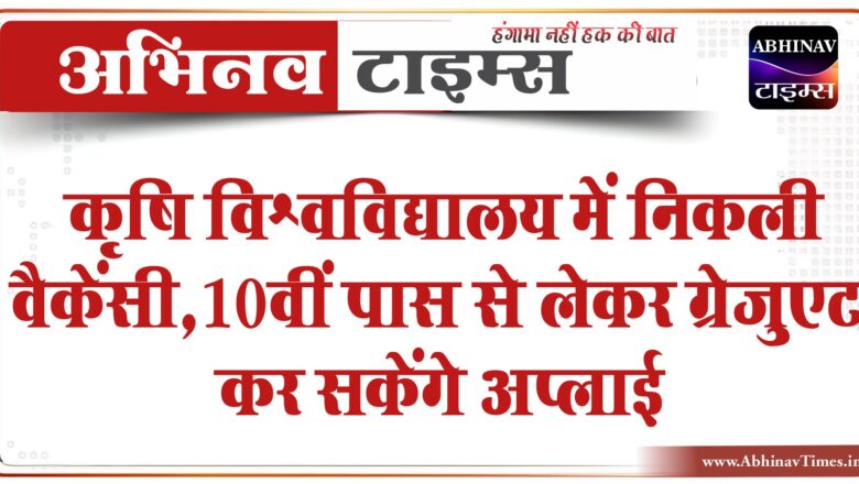 कृषि विश्वविद्यालय में निकली वैकेंसी:10वीं पास से लेकर ग्रेजुएट कर सकेंगे अप्लाई, 34,800 मिलेगी सैलरी