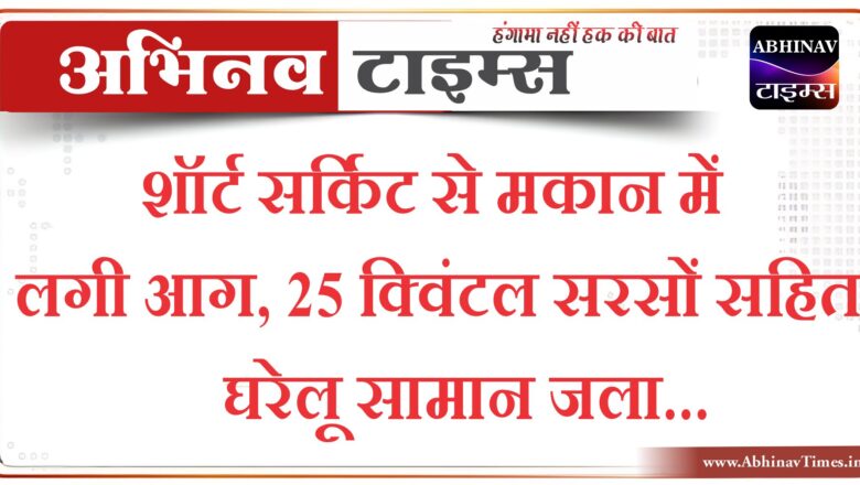 बीकानेर: शॉर्ट सर्किट से मकान में लगी आग, 25 क्विंटल सरसों सहित घरेलू सामान जला