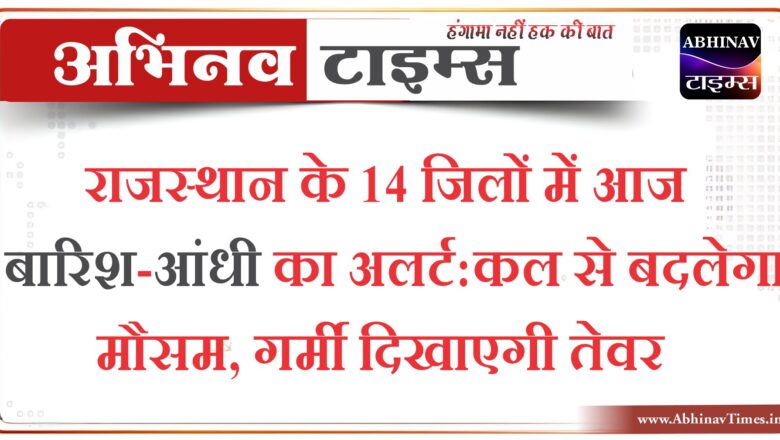 राजस्थान के 14 जिलों में आज बारिश-आंधी का अलर्ट:कल से बदलेगा मौसम, गर्मी दिखाएगी तेवर