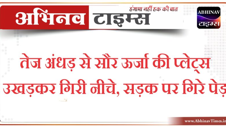 तेज अंधड़ से सौर ऊर्जा की प्लेट्स उखड़कर गिरी नीचे, सड़क पर गिरे पेड़